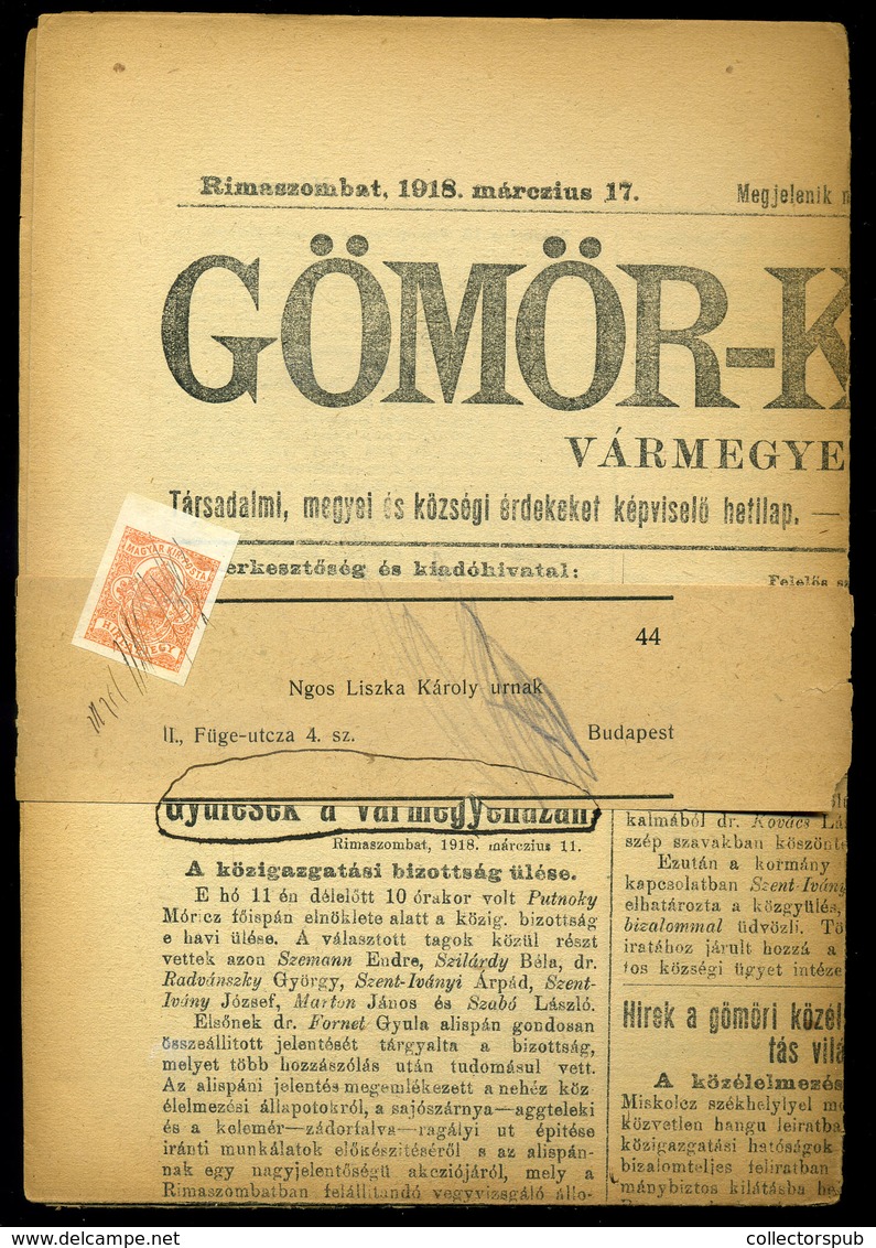 1918. Gömör-Kishont Vármegyei Közlöny, Komplett újság, Címszalaggal , Hírlap Bélyeggel - Gebruikt