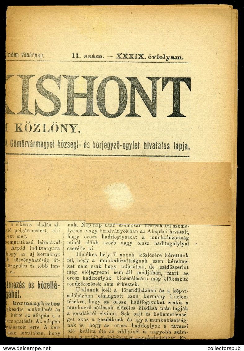 1918. Gömör-Kishont Vármegyei Közlöny, Komplett újság, Címszalaggal , Hírlap Bélyeggel - Gebruikt
