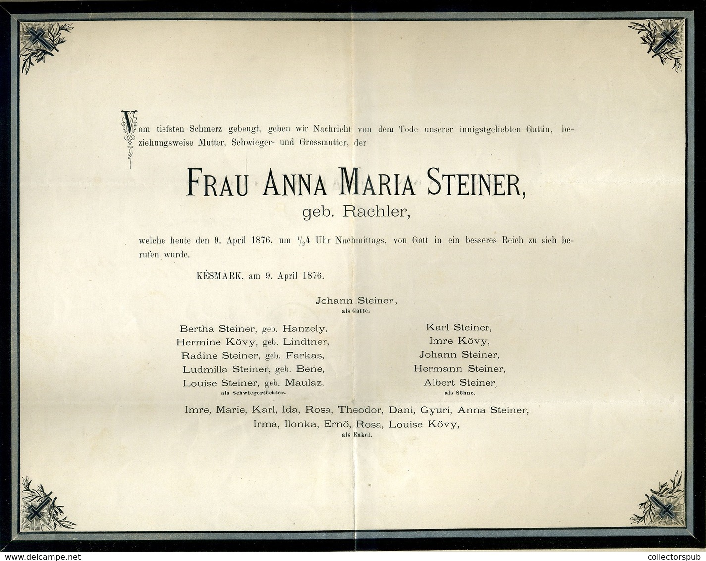 KÉSMÁRK . 1876. Postázott Gyászjelentés  Lőcsére Küldve, Szép! - Gebruikt