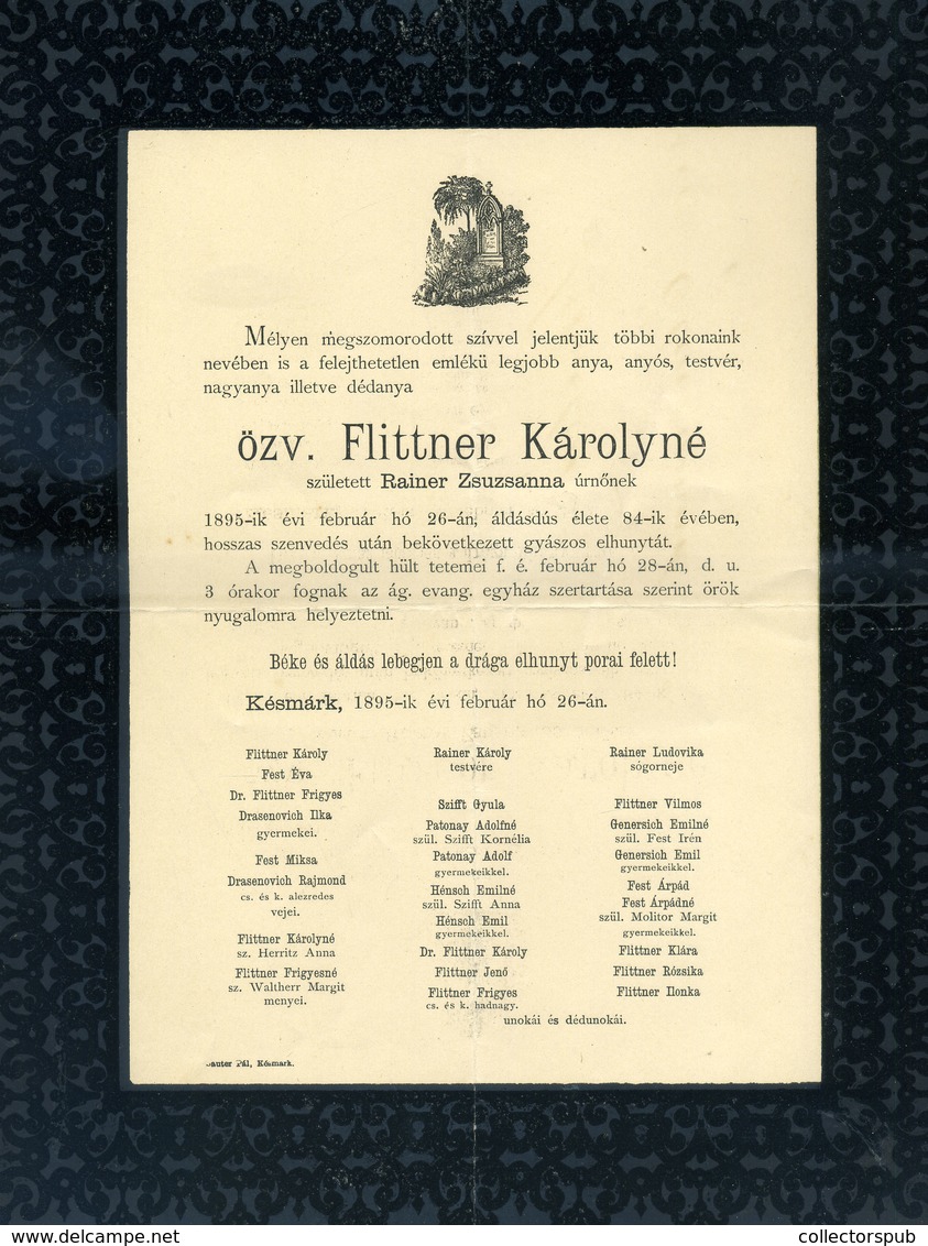 KÉSMÁRK . 1895. Postázott Gyászjelentés  Lebiczbe Küldve, Szép! - Gebruikt