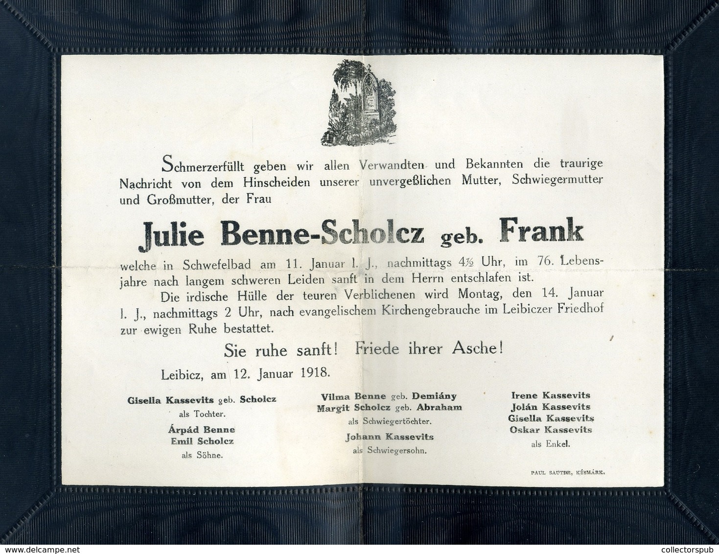 LEIBICZ 1918. Postázott Gyászjelentés Budapestre Küldve - Gebruikt