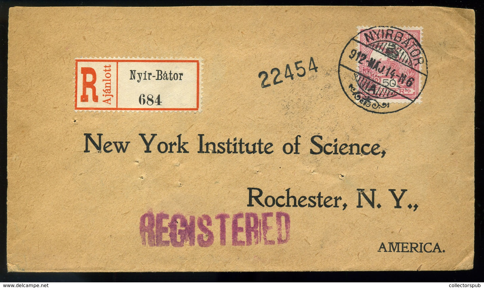 NYÍRBÁTOR 1912. Szép Ajánlott Levél Rochester ,  Az USA-ba Küldve - Gebruikt