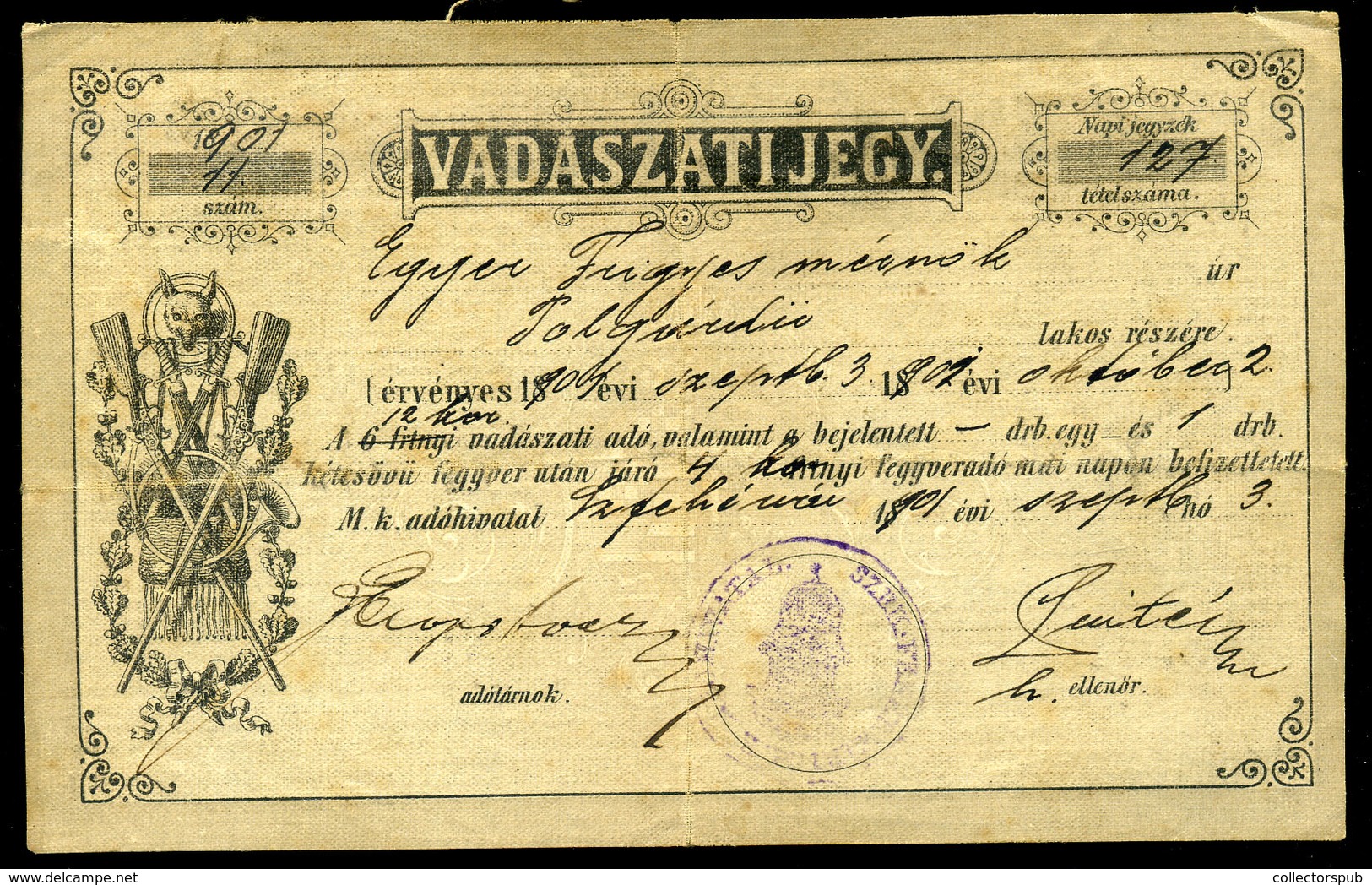 SZÉKESFEHÉRVÁR 1907. Vadászati Jegy - Unclassified