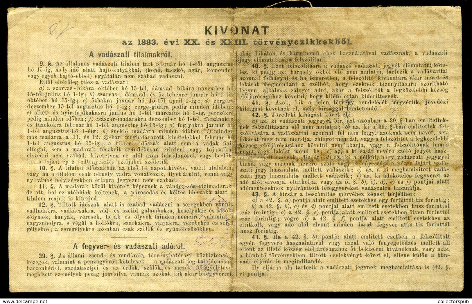 SZÉKESFEHÉRVÁR 1907. Vadászati Jegy - Zonder Classificatie