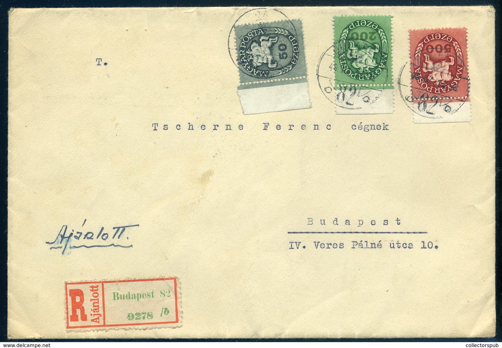 BUDAPEST 1946. Helyi Ajánlott Levél, Háromszínű Lovasfutár Bérmentesítéssel - Brieven En Documenten