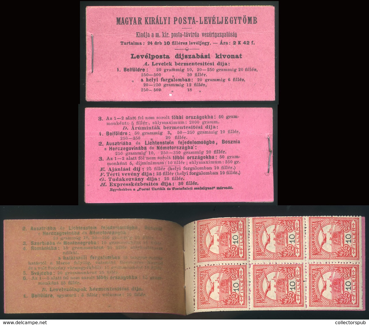 1909. Turul Bélyegfüzet , 1 Lappal (6db 10f-es) Ritka Darab!  /  Turul Stamp Booklet 1 Card (6 Pieces Of 10f Rare Piece! - Andere & Zonder Classificatie