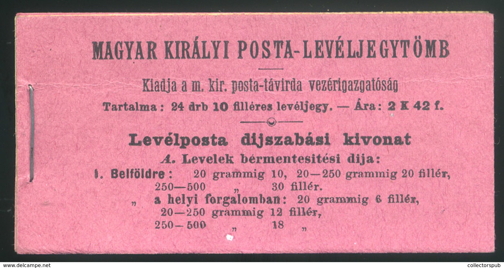 1909. Turul Bélyegfüzet , 1 Lappal (6db 10f-es) Ritka Darab!  /  Turul Stamp Booklet 1 Card (6 Pieces Of 10f Rare Piece! - Andere & Zonder Classificatie