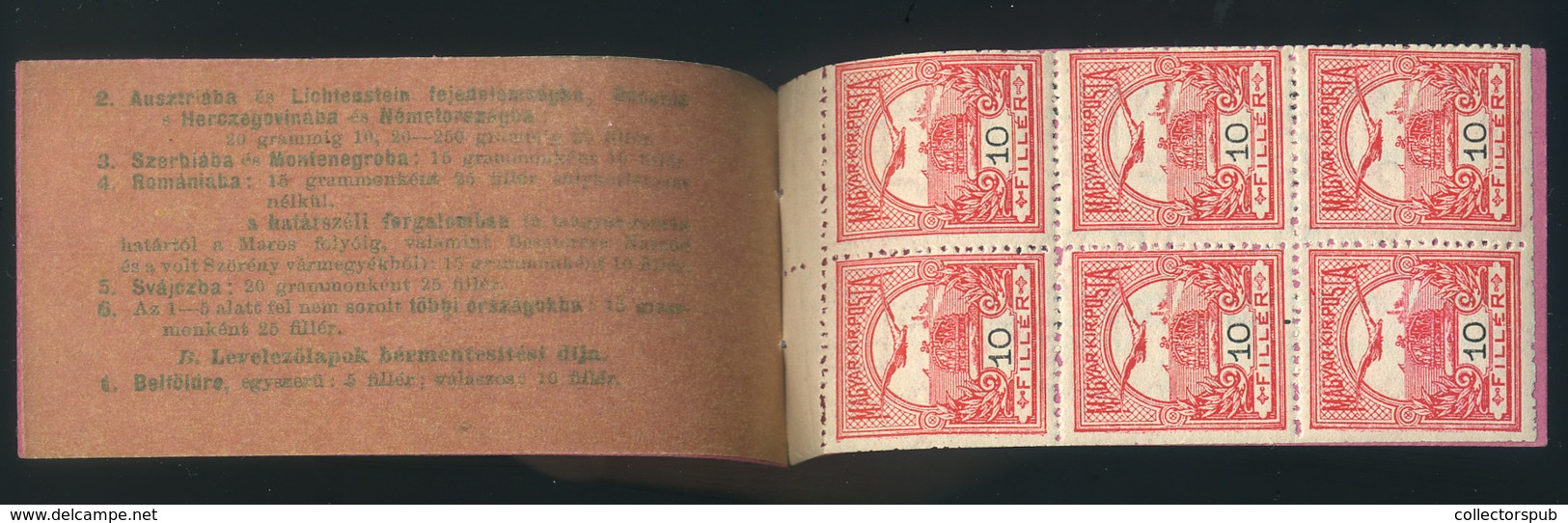 1909. Turul Bélyegfüzet , 1 Lappal (6db 10f-es) Ritka Darab!  /  Turul Stamp Booklet 1 Card (6 Pieces Of 10f Rare Piece! - Andere & Zonder Classificatie