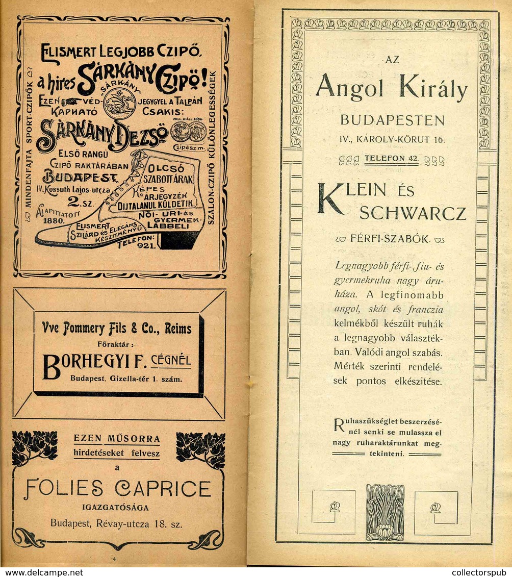 BUDAPEST 1915. Cca. Folies Caprice Mulató, Műsorfüzet, Reklámokkal, Ital árjegyzékkel /  Program Brochure, Adv. - Zonder Classificatie