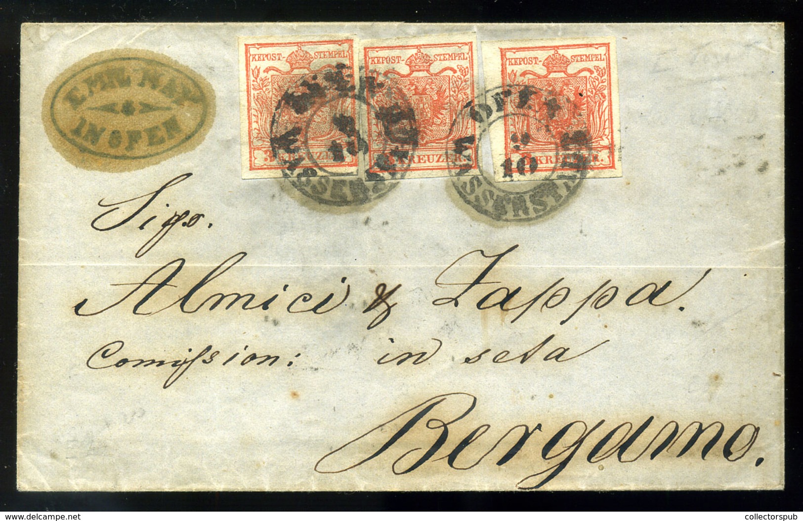 1850. Levél 3*3Kr OFEN WASSERSTADT Bergamo-ba Küldve - Gebraucht