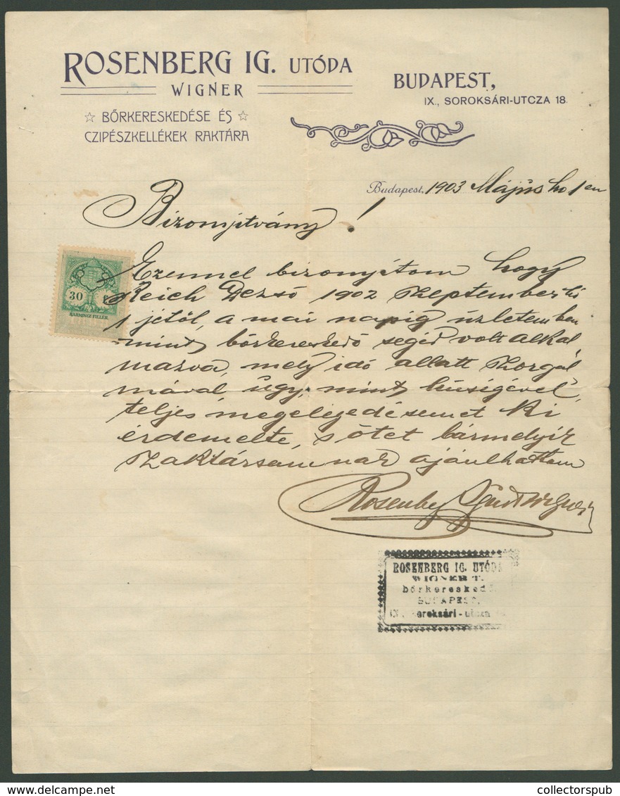BUDAPEST 1903. Rosenberg Bőrkereskedés, Régi Fejléces Céges Levél - Unclassified