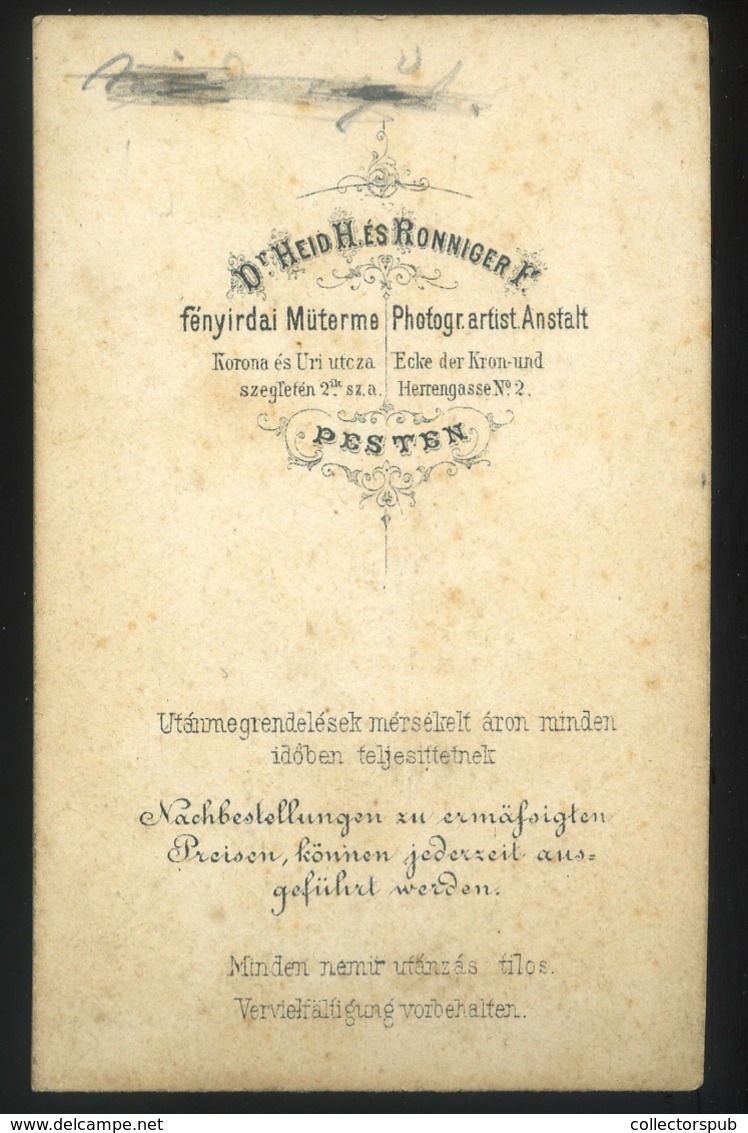 PEST 1866-70. Dr. Heid és Ronninger : Ismeretlen Hölgy Visit Fotó - Andere & Zonder Classificatie