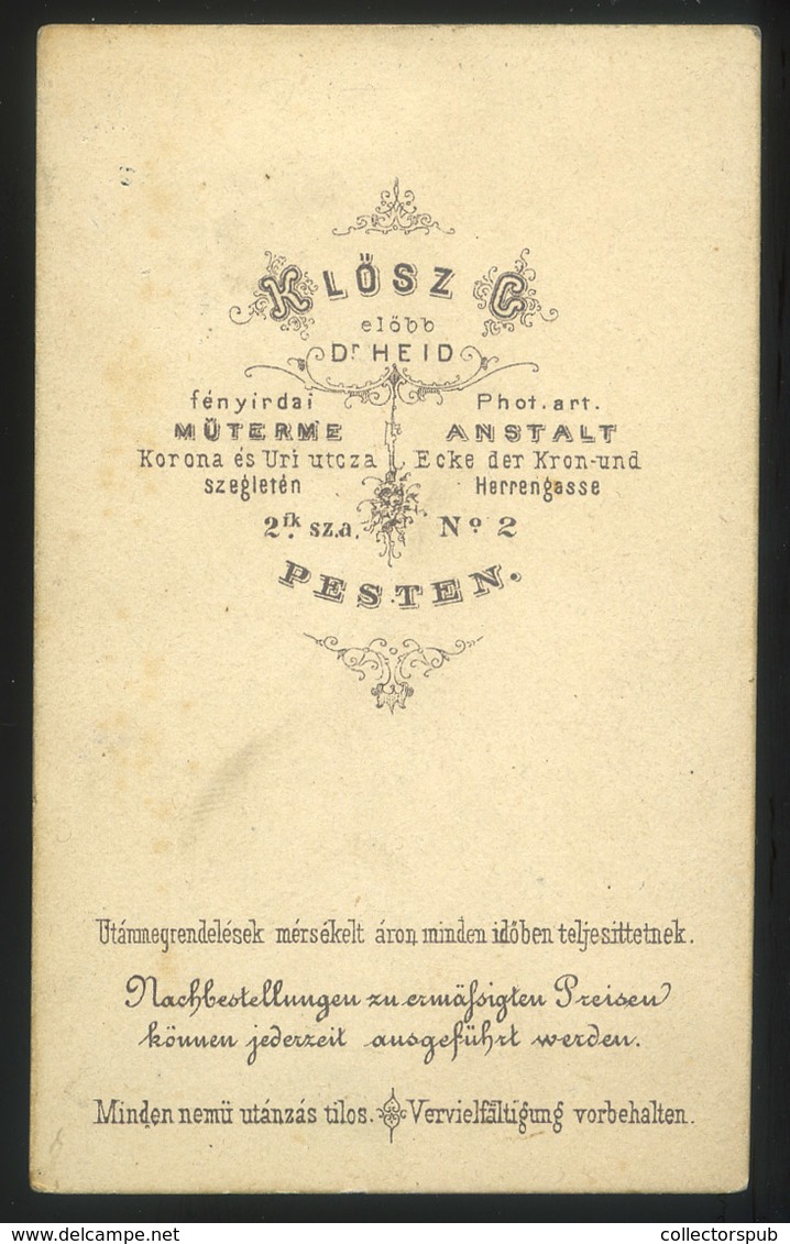 PEST 1867. Klösz György : Ismeretlen Hölgy Visit Fotó , Ritka Verso - Andere & Zonder Classificatie
