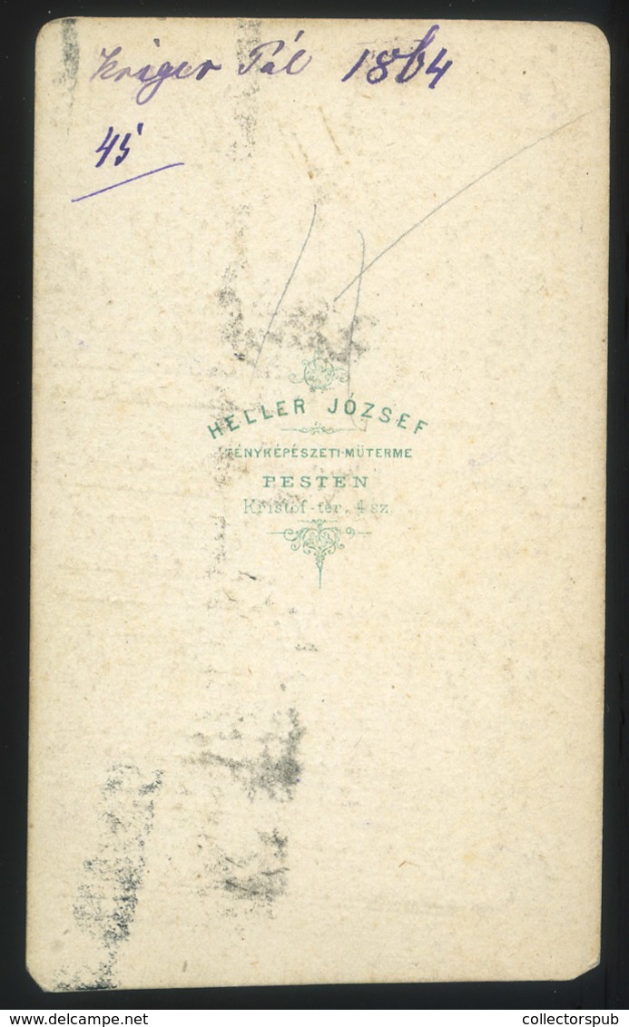 PEST 1864. Heller József : Krieger Pál , Ritka  Visit Fotó - Otros & Sin Clasificación