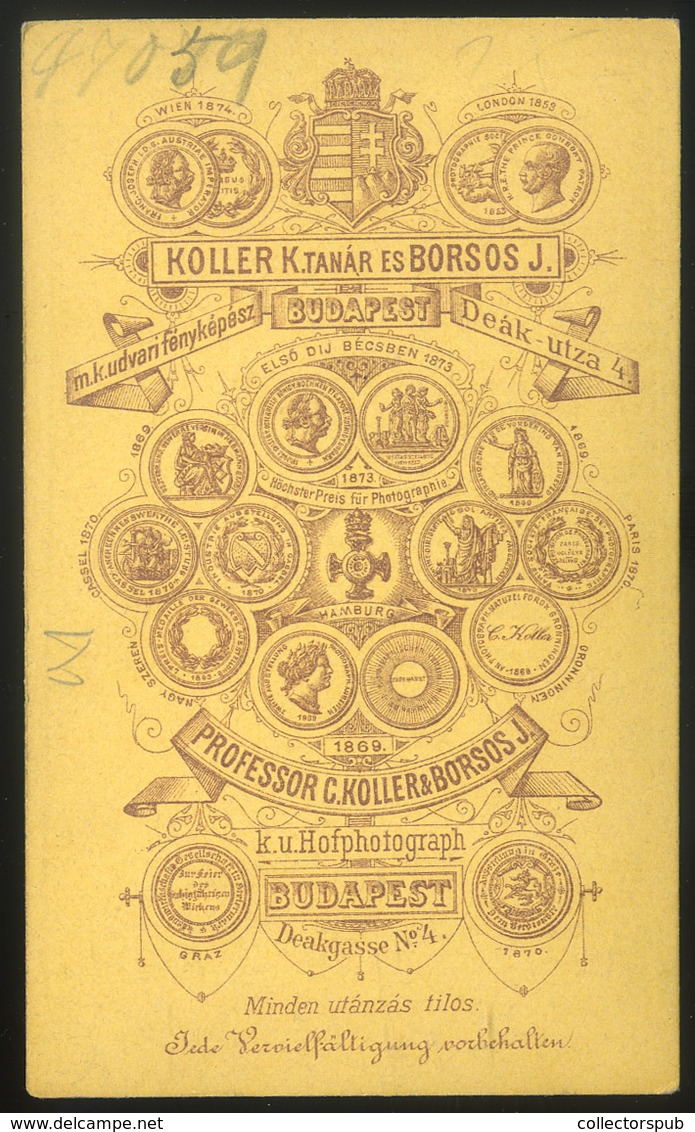 PEST 1870-75. Koller és Borsos : Ismeretlen Férfi, Visit Fotó - Otros & Sin Clasificación