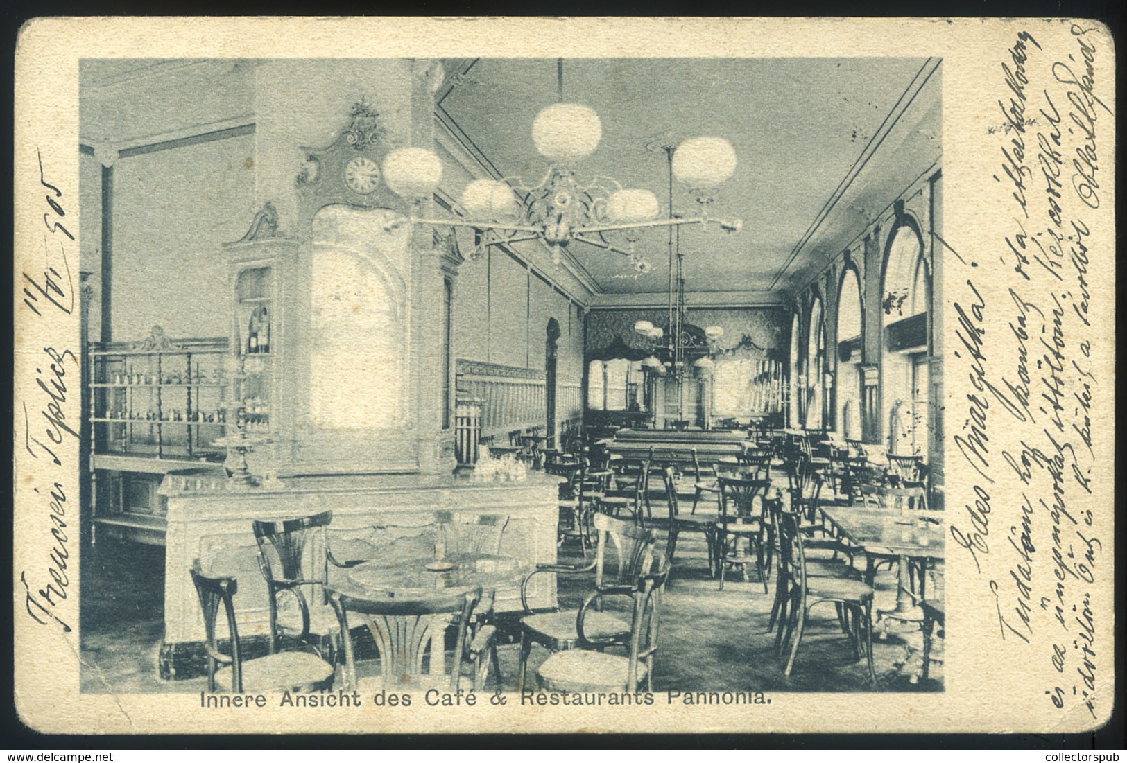 TRENCSÉN 1903. Restaurant Pannonia, Képeslap, Mozgópostával - Godsdienst & Esoterisme