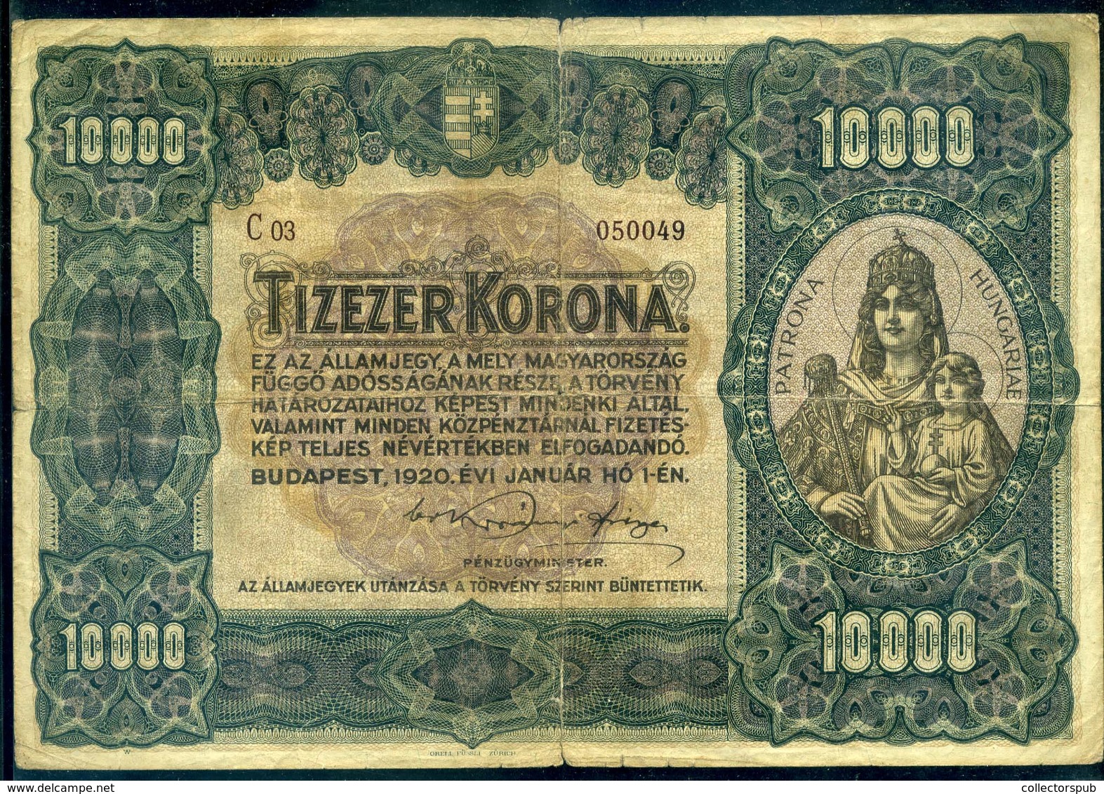 10000 KORONA 1920. - Ohne Zuordnung