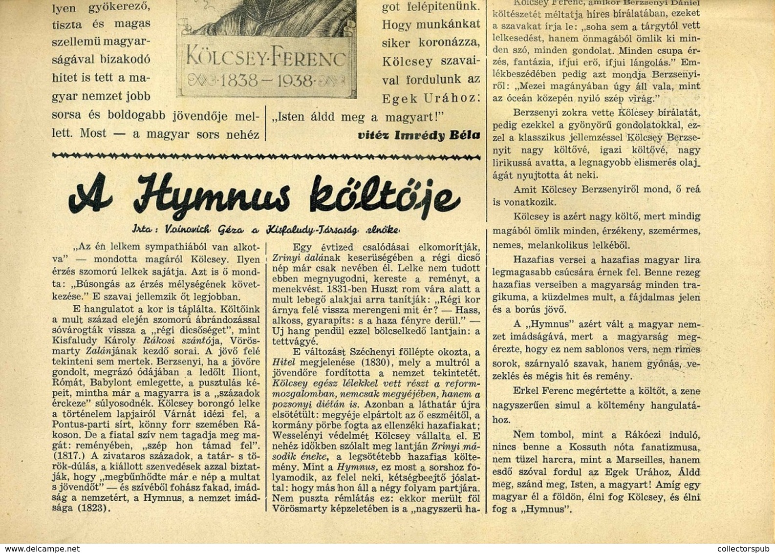 1938. Kölcsey Ünnepség , Dekoratív Postázott újság, Alkalmi, Francotyp Bélyegzéssel, Levélzáróval Postázva - Brieven En Documenten