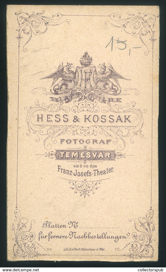 TEMESVÁR 1875. Ca. Hess&Kossak : Ismeretlen Fiú, Visit Fotó - Other & Unclassified