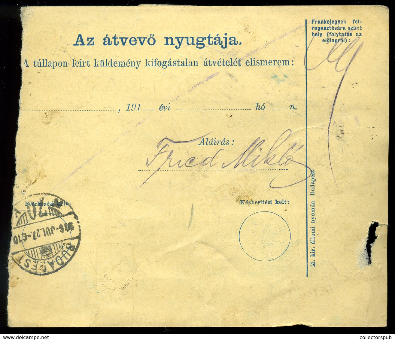 MÁRAMAROSSZIGET 1916. Csomagszállító 4K20f Budapestre Küldve - Used Stamps