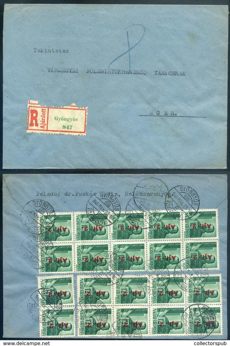 GYÖNGYÖS 1946. Ajánlott Levél 20 Bélyeges Bérmentesítéssel Egerbe - Covers & Documents