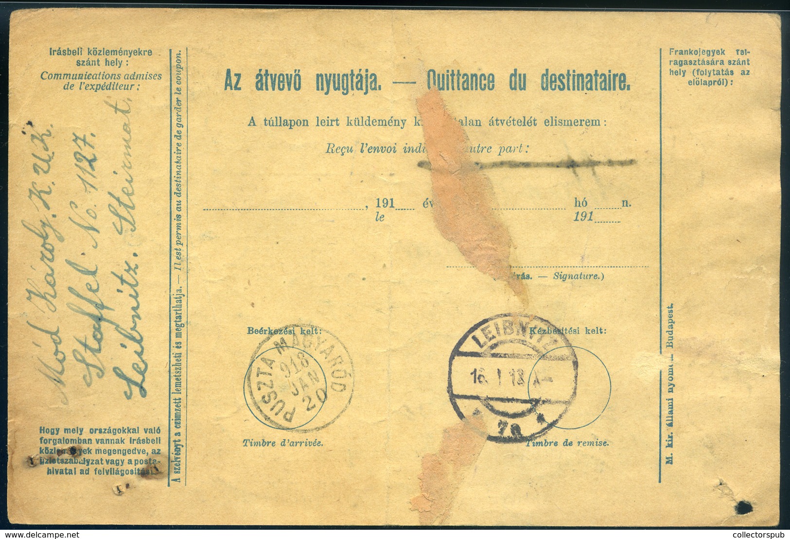 PUSZTAMAGYARÓD 1918. Csomagszállító Ausztriából Visszaküldve, érdekes Darab! - Used Stamps