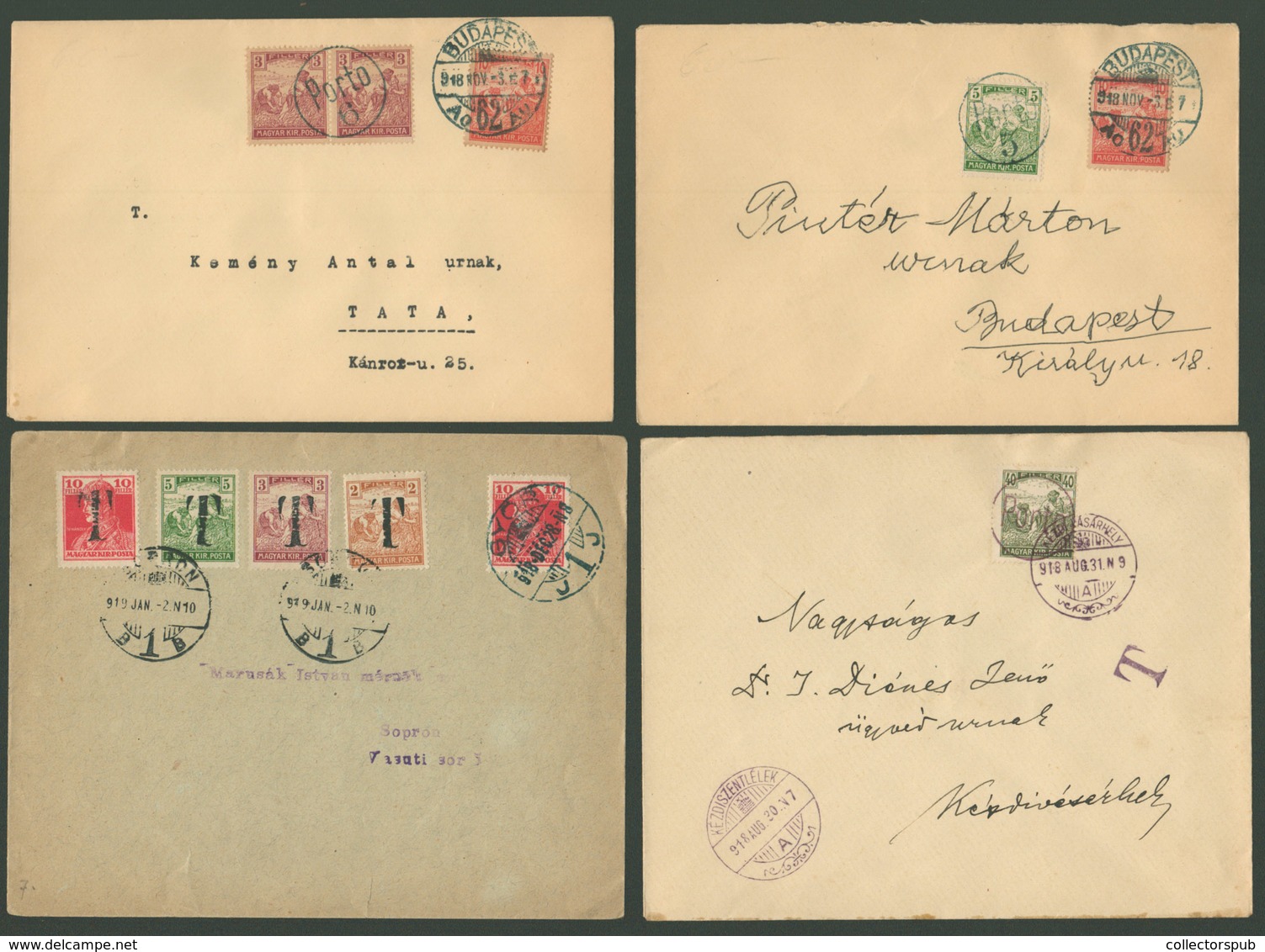 1918. 8db Küldemény, Kisegítő Portó Bélyegekkel - Used Stamps