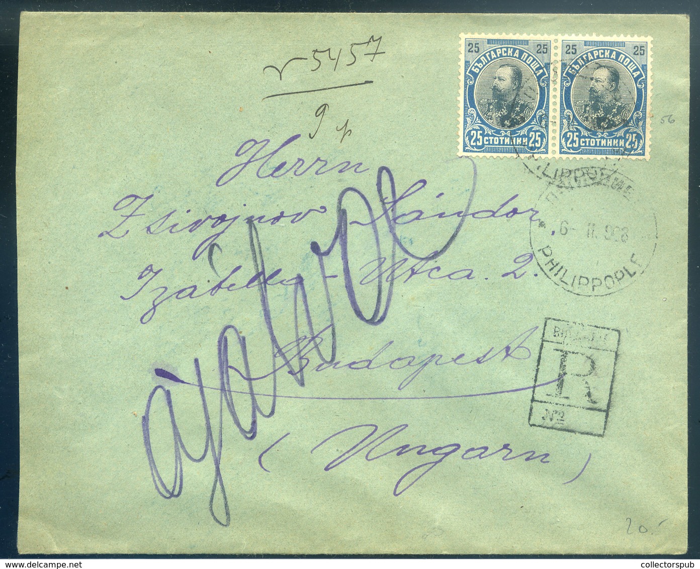 BULGÁRIA 1908. Ajánlott Levél Budapestre Küldve - Used Stamps