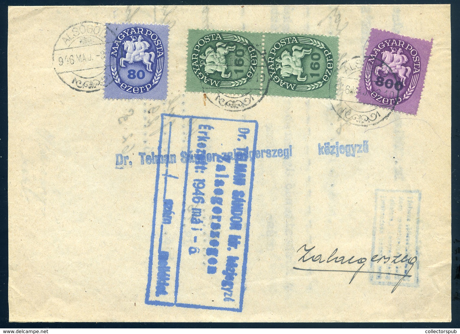 ALSÓGÖD 1946. Kézbesítési Vevény Lovasfutár Bélyegekkel Zalaegerszegre - Cartas & Documentos