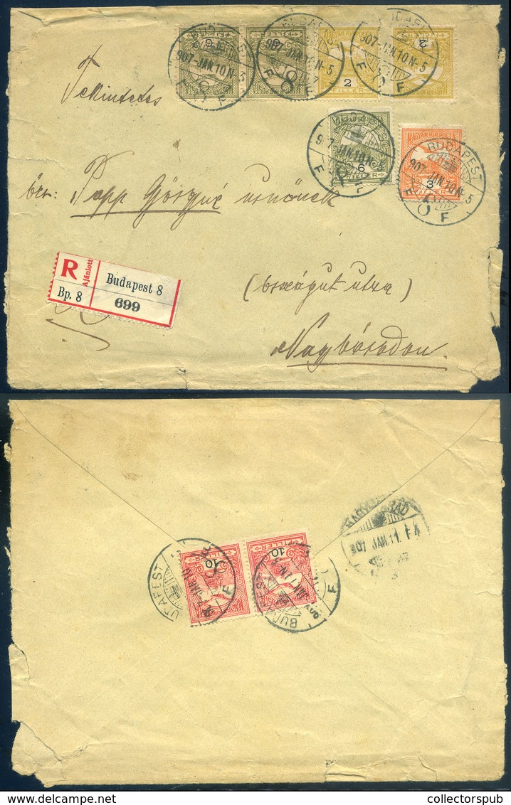 BUDAPEST 1907. Ajánlott Levél , 6 Bélyeges, Háromszínű Bérmentesítéssel Nagyváradra - Used Stamps