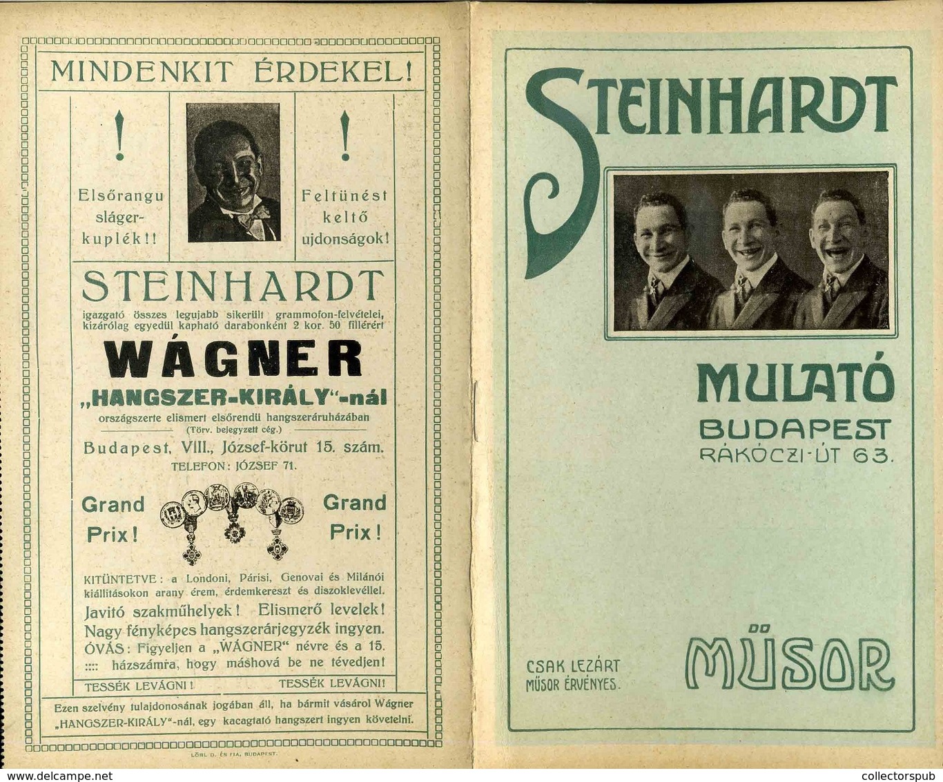 BUDAPEST Steinhardt Mulató , Dekoratív Programfüzet, Reklámokkal 1910-15. Cca.  /  Decorative Program Brochure, Adv. - Ohne Zuordnung