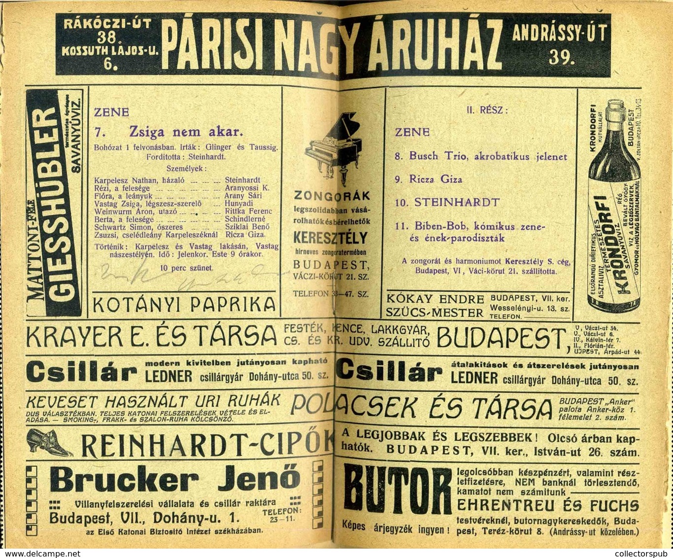 BUDAPEST Steinhardt Mulató , Dekoratív Programfüzet, Reklámokkal 1910-15. Cca.  /  Decorative Program Brochure, Adv. - Zonder Classificatie
