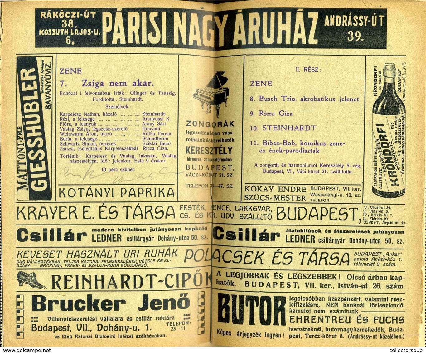 BUDAPEST Steinhardt Mulató , Dekoratív Programfüzet, Reklámokkal 1910-15. Cca.  /  Decorative Program Brochure, Adv. - Ohne Zuordnung