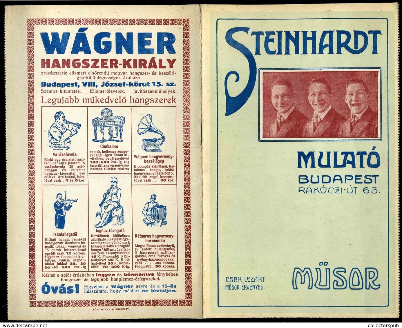 BUDAPEST Steinhardt Mulató , Dekoratív Programfüzet, Reklámokkal 1910-15. Cca.  /  Decorative Program Brochure, Adv. - Unclassified