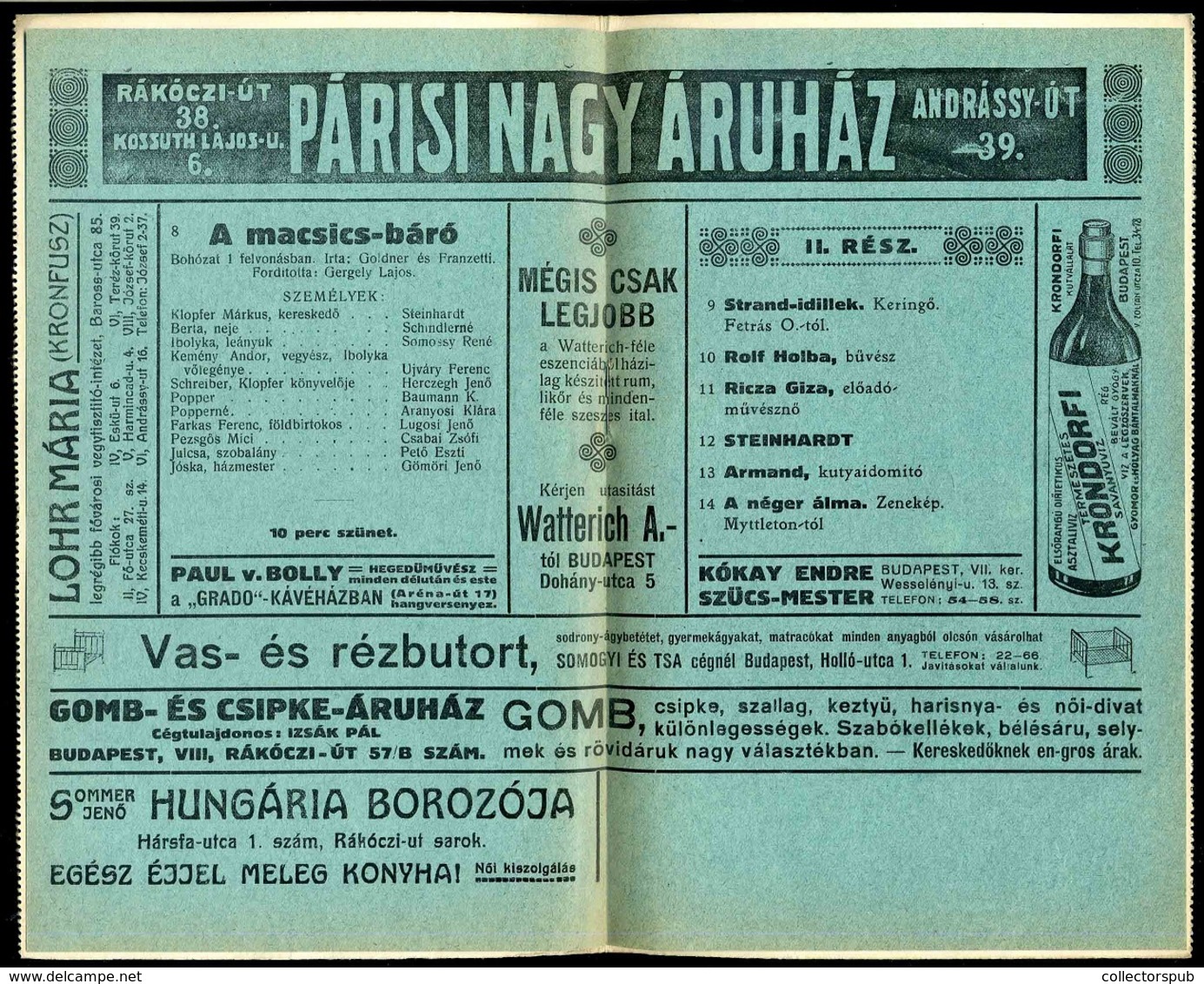 BUDAPEST Steinhardt Mulató , Dekoratív Programfüzet, Reklámokkal 1910-15. Cca.  /  Decorative Program Brochure, Adv. - Ohne Zuordnung