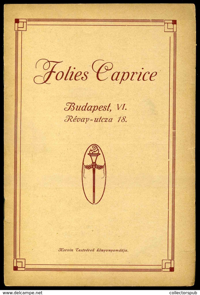 BUDAPEST 1910. Cca. Folies Caprice Mulató, Műsorfüzet, Reklámokkal /  Program Brochure, Adv. - Zonder Classificatie