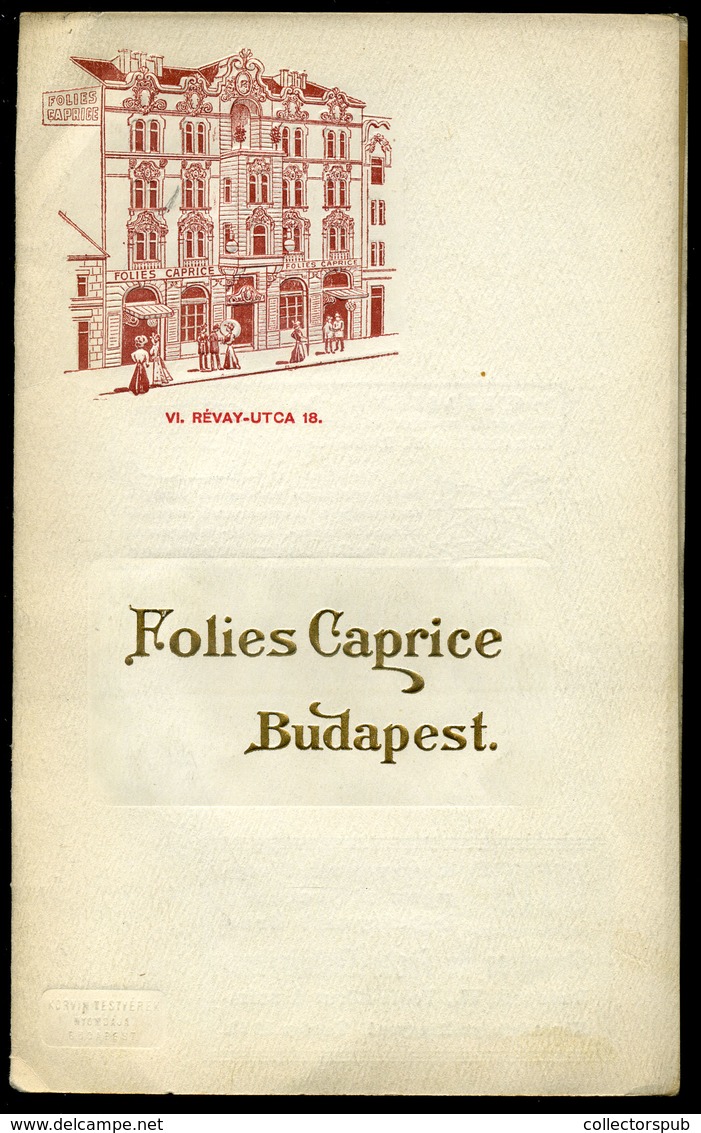 BUDAPEST 1920. Cca. Folies Caprice Mulató, Műsorfüzet, Reklámokkal /  Program Brochure, Adv. - Unclassified