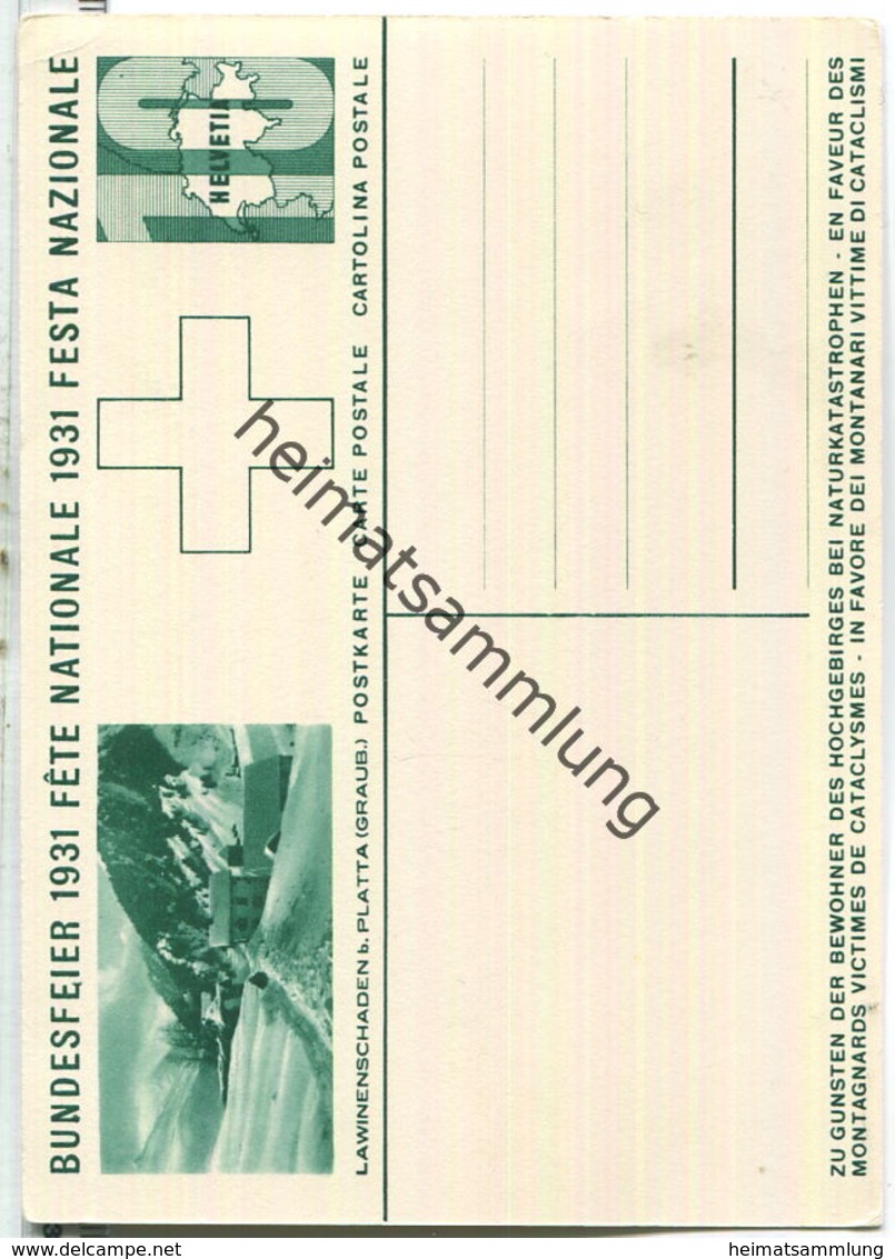 Bundesfeier-Postkarte 1931 - 10 Cts - Zugunsten Der Hochgebirgsbewohner Bei Naturkatastrophen - Interi Postali