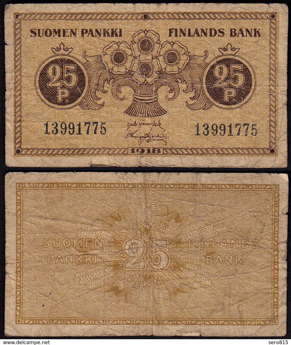 FINNLAND - FINLAND 25 PENNIA BANKNOTE 1918 PICK 33 VG/F (5/4)  (23585 - Finnland