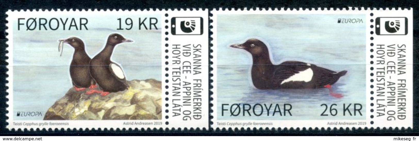 Europa 2019 - Féroés Foroyar - Oiseau (Cepphus Grylle - Guillemot à Miroir) ** - 2019