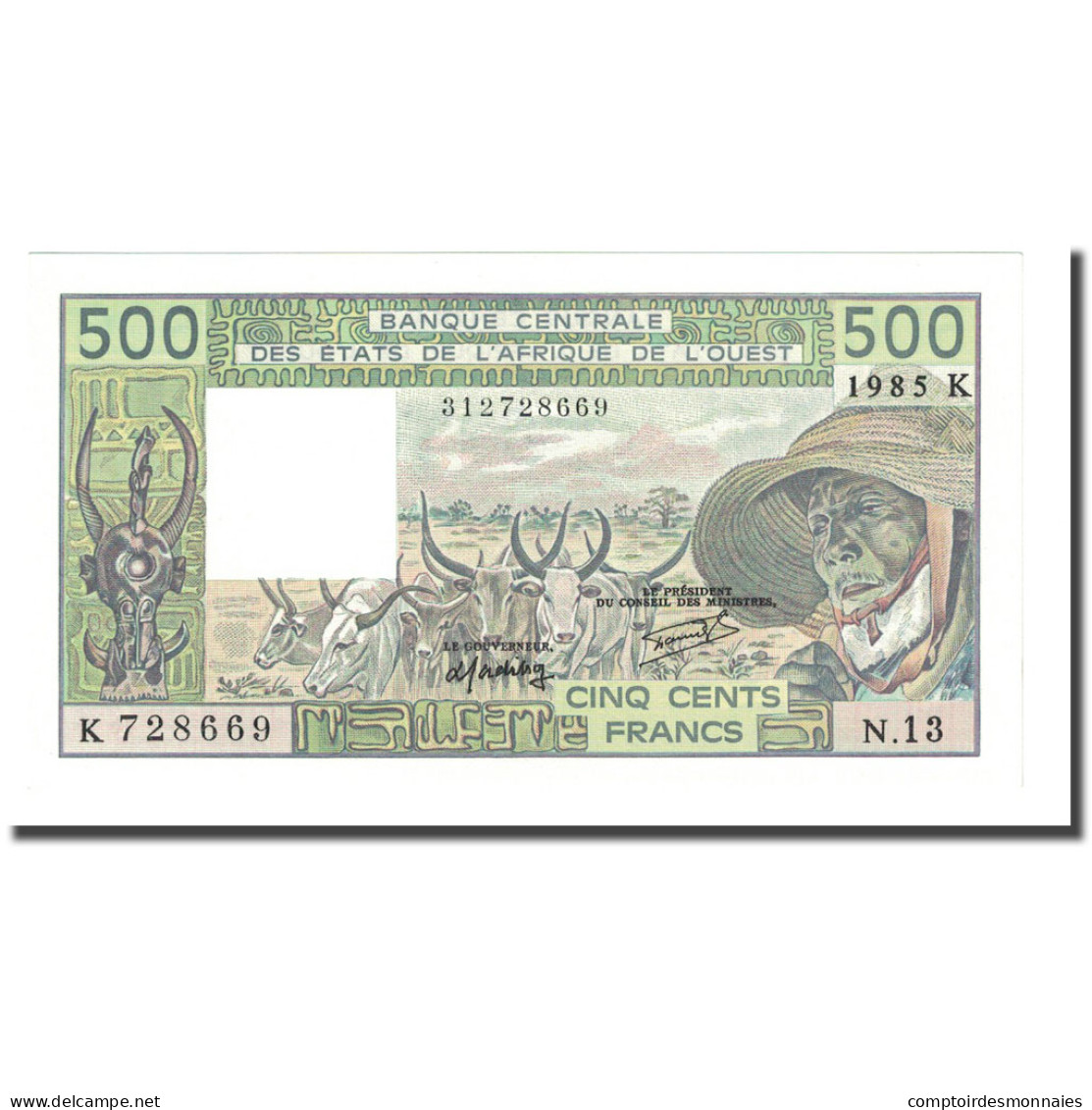 Billet, West African States, 500 Francs, 1985, KM:706Kh, NEUF - États D'Afrique De L'Ouest