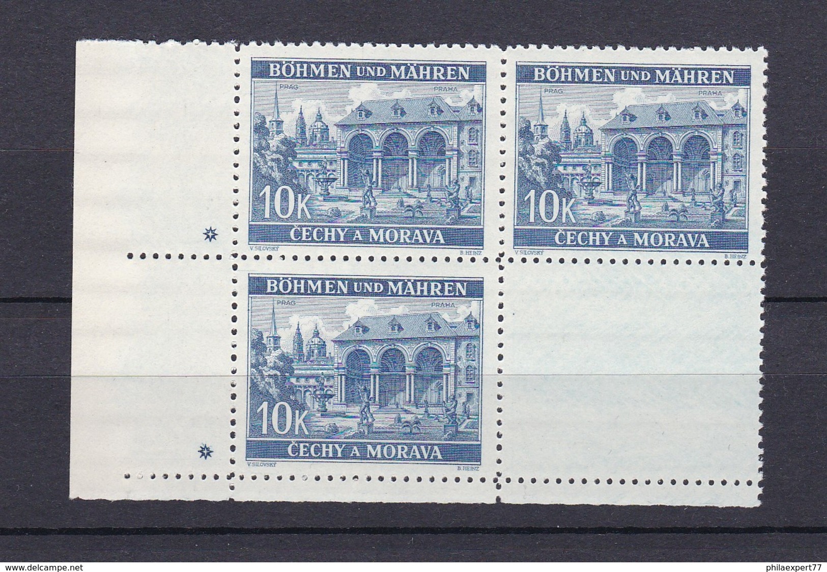 Böhmen Und Mähren - 1940/41 - Michel Nr. 60 Pl.-St. Viererblock Mit Leerfeld - Besetzungen 1938-45