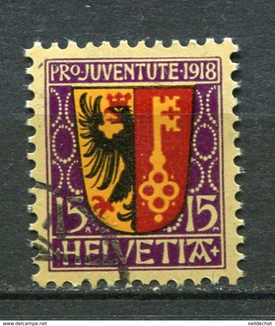 13097 SUISSE  N° 169 ° 15c.+5c. Armoirie De Canton : Genève   Pro Juventute  1918   TB - Used Stamps