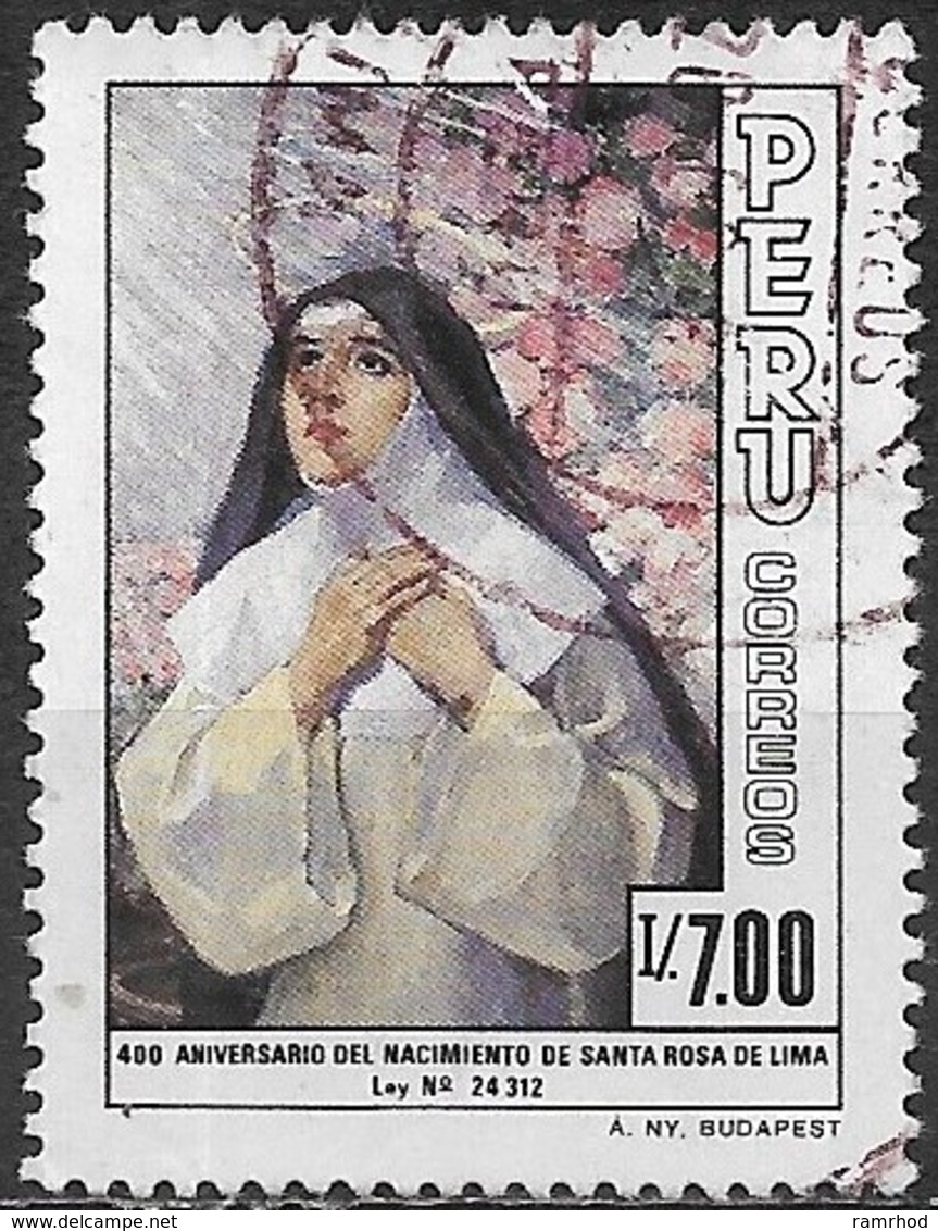 PERU 1986 400th Birth Anniversary Of St Rosa De Lima - 7i St. Rosa De Lima (Daniel Hernandez) FU - Peru