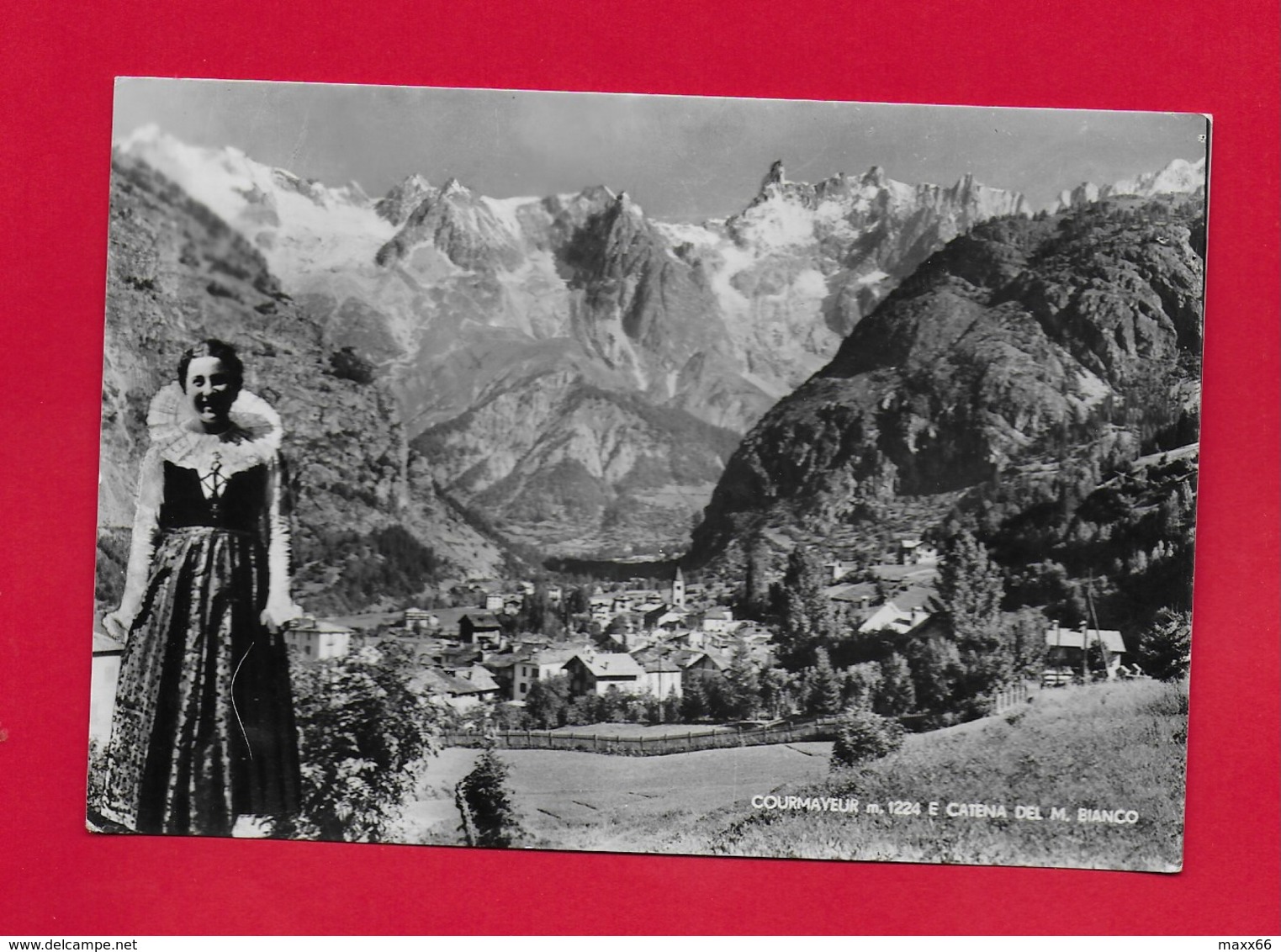 CARTOLINA VG ITALIA - COURMAYEUR (AO) E Catena Del M. Bianco - Costumi Folklore - 10 X 15 - ANN. 1955 - Altri & Non Classificati