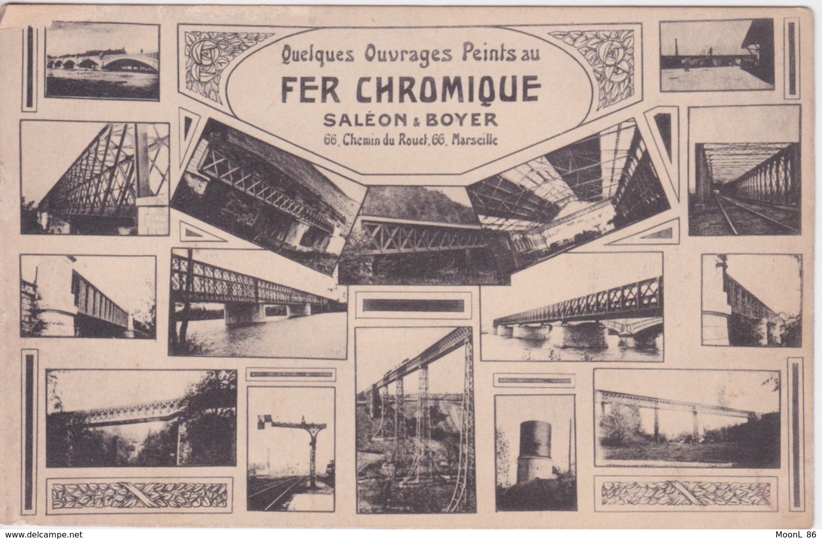 PONT DE CHEMIN DE FER METALLIQUE - PUB PEINTURE FER CHROMIQUE SALEON & BOYER MARSEILLE - Ouvrages D'Art