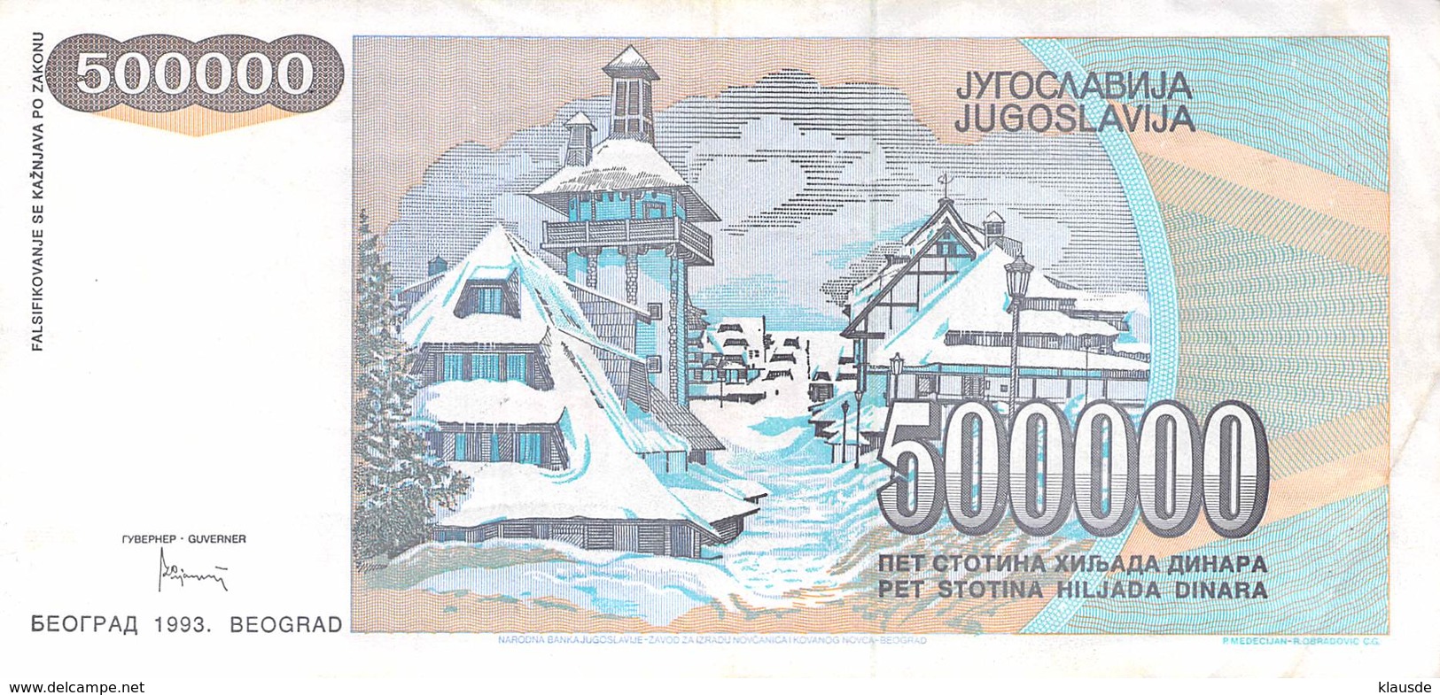 500000 Dinar Banknote Jugoslawien 1993 VF/F (III) - Jugoslawien