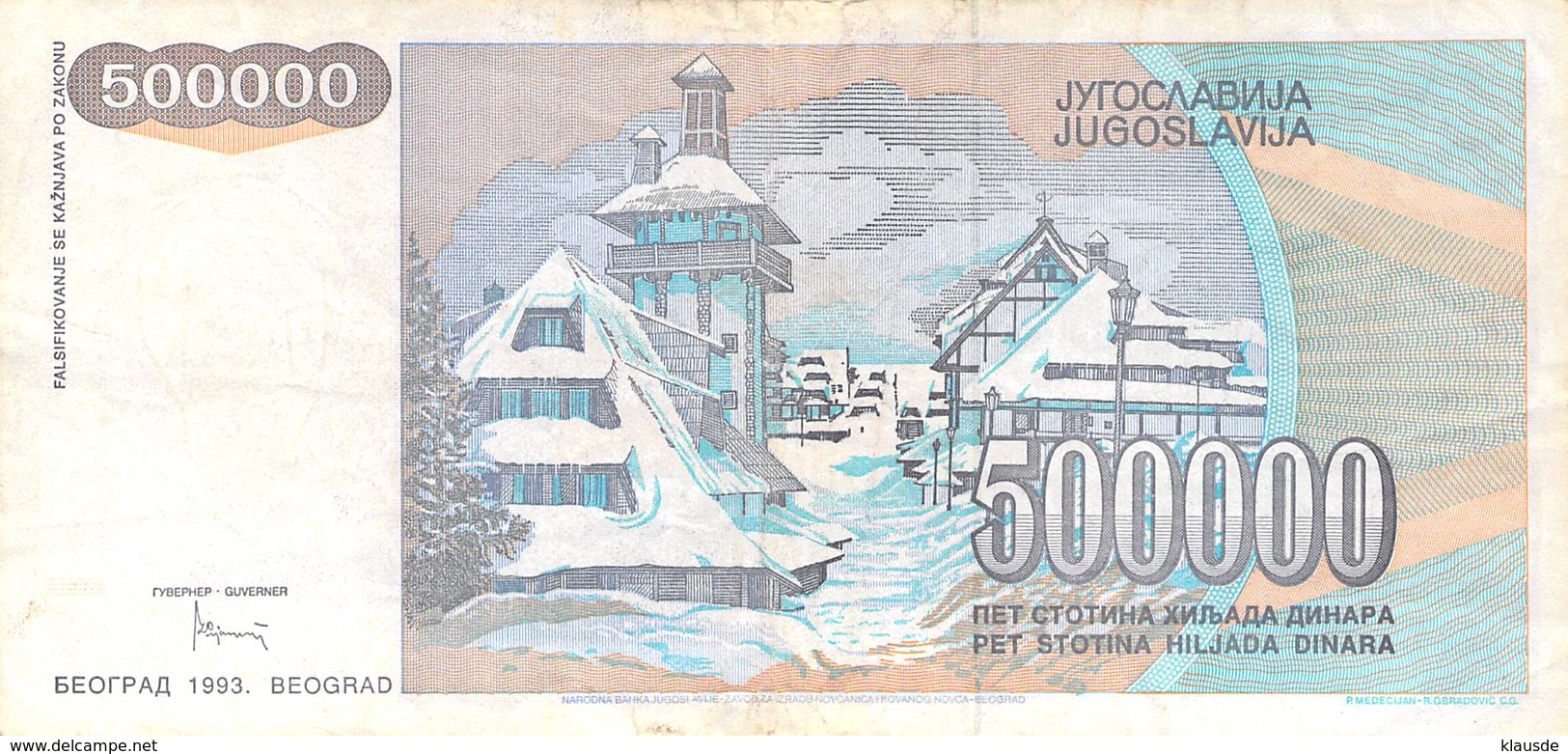 500000 Dinar Banknote Jugoslawien 1993 VF/F (III) - Jugoslawien