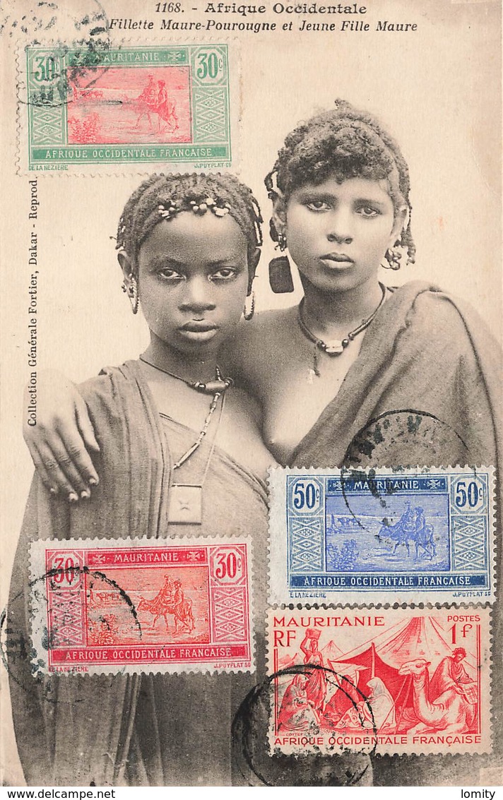 Mauritanie Fillette Maure Pourougne Et Jeune Fille Maure Seins Nus Ethnic Nude Nu + Timbre Timbres - Mauritanie