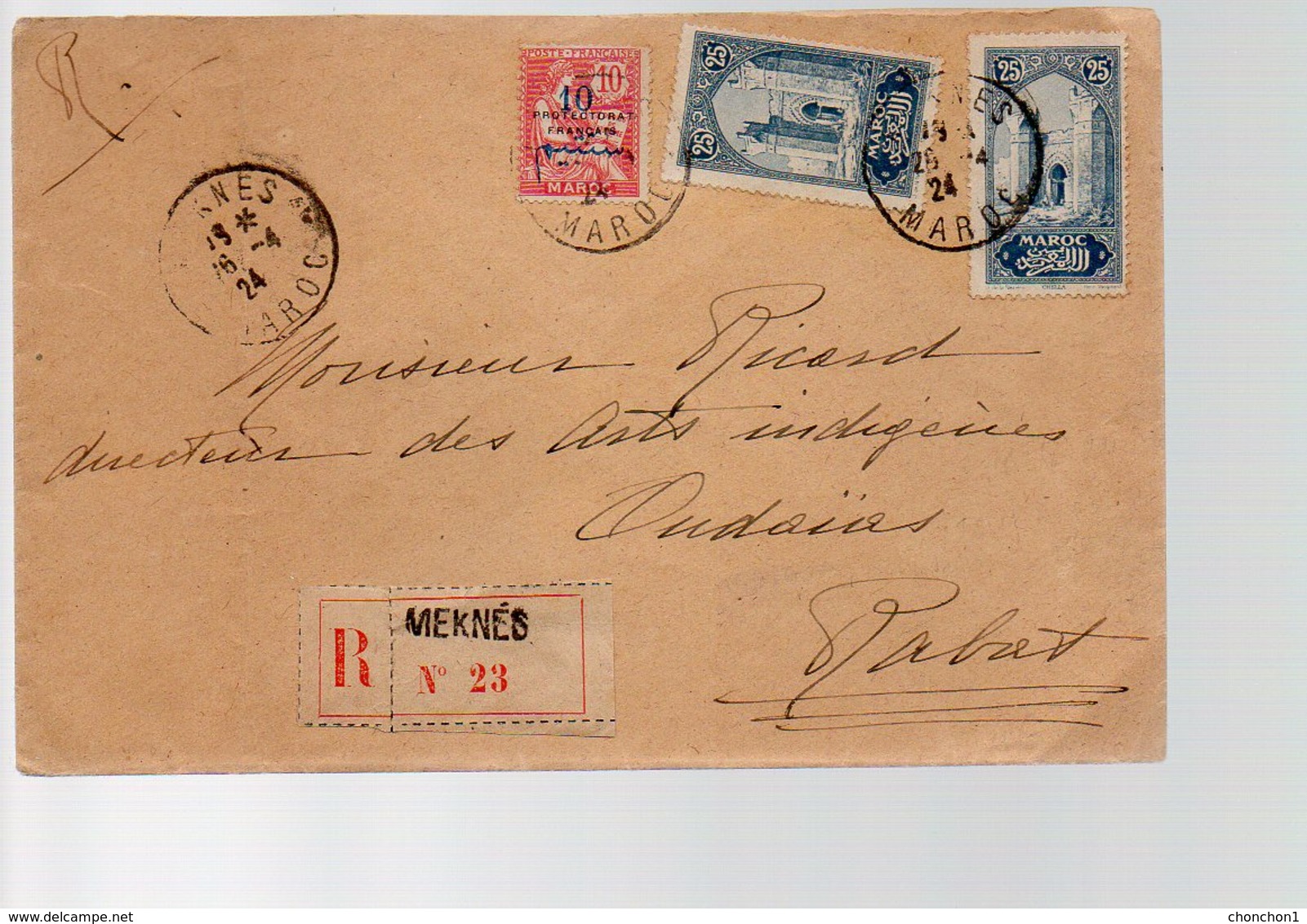 MAROC - LETTRE RECOMMANDEE MEKNES Vers RABAT - 1924  - BX1 - Briefe U. Dokumente